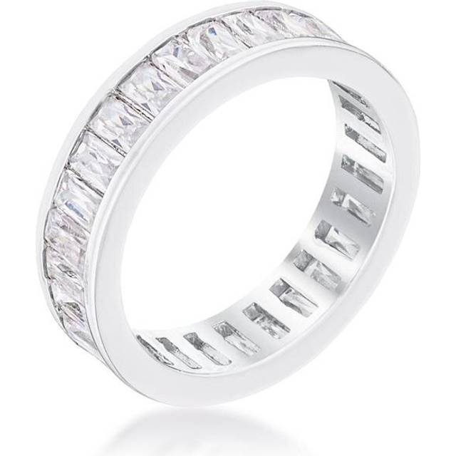 Silvertone Emerald-Cut Cubic Zirconia Eternity Band