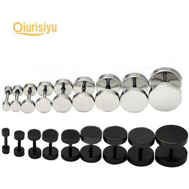 (silver, 12mm) 1 Pair Men&apos;s Barbell Punk Gothic Ear Studs Earrings