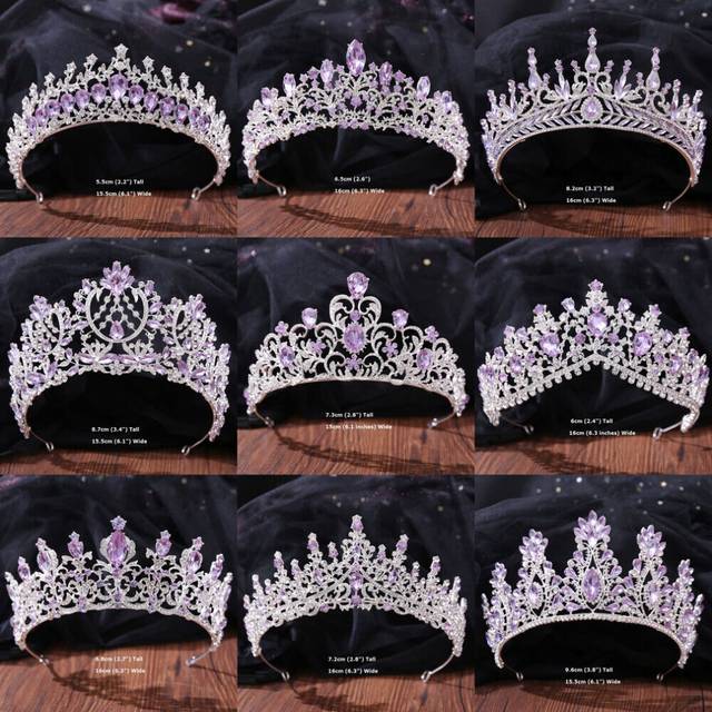Light Purple Crystal Queen Princess Wedding Bridal Tiara Crown 11 Styles