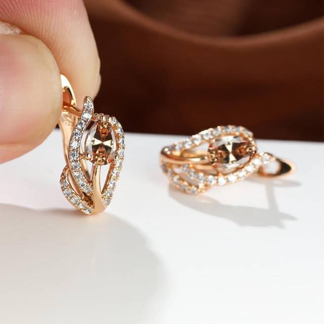(champagne) Exquisite Womens Waterdrop Jewelry Pretty Red Blue Purple Stone Earrings Hoop Earrings Romantic Valentine&apos;s Day Gift