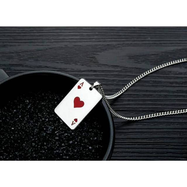 (red) Titanium Steel Man Necklace Hip-hop Spades A Necklace For Men And Women Personality Poker Pendant