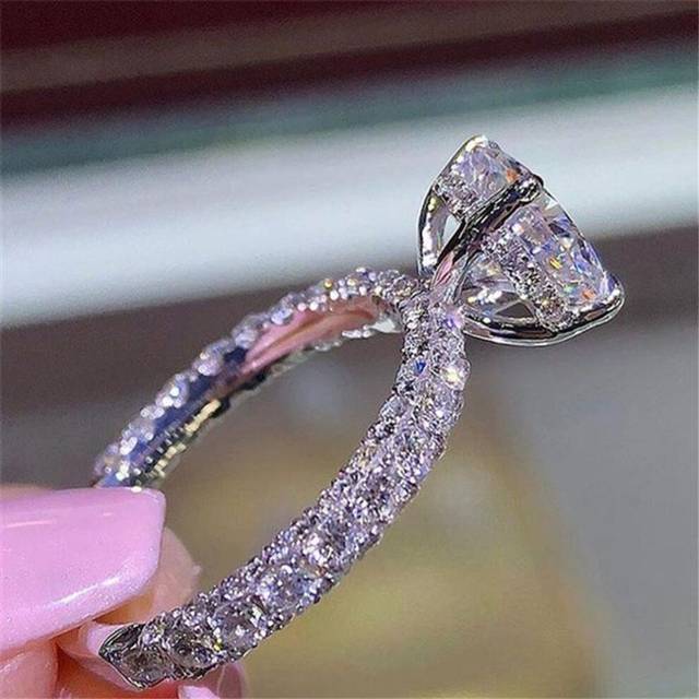 (silver, 6) Rhinestone Round Engagement Bridal Wedding Rings Womens Jewelry