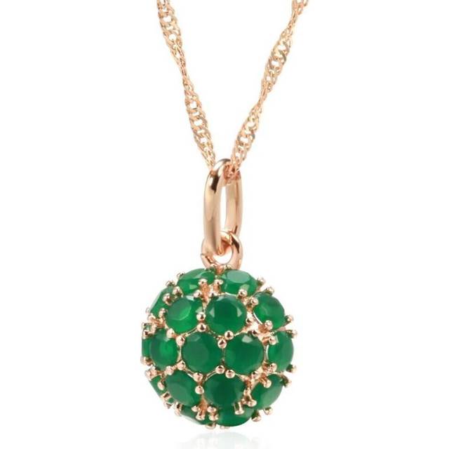 (green) Full Emerald Green Zircon Ball Pendant Necklace Women Luxury Wedding Vintage Jewelry