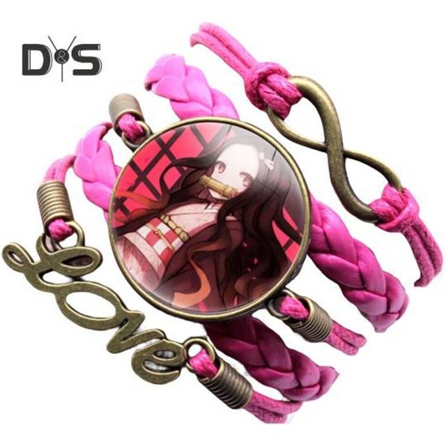 (rose red) Unisex Bracelet Demon Slayer Multilayer Jewelry Cartoon Braided Bracelet