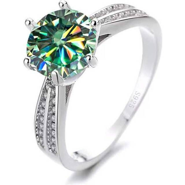 (blue,green, 7) Bagueringen 1.0ct Round 18k White Gold Plated 100% 925 Silver Moissanite Ring Diamond Test Passed Jewelry Woman Girl Gift