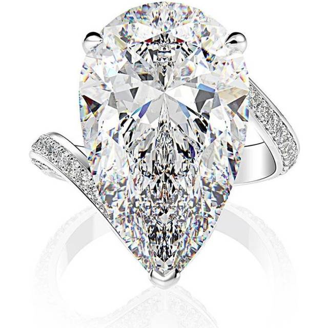 (white, 6) Luxury Exquisite Pear Shaped Water Drop Shaped Rhinestone Ring Female Creative New Ring