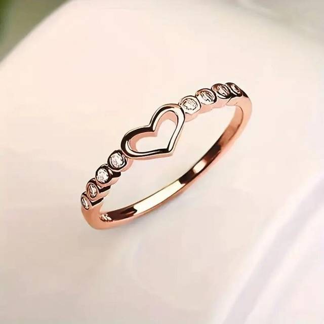 (rose gold, 5) 1pc Fashion Heart Shape Simple Hollow Golden Plated Silvery Rose Golden Ring