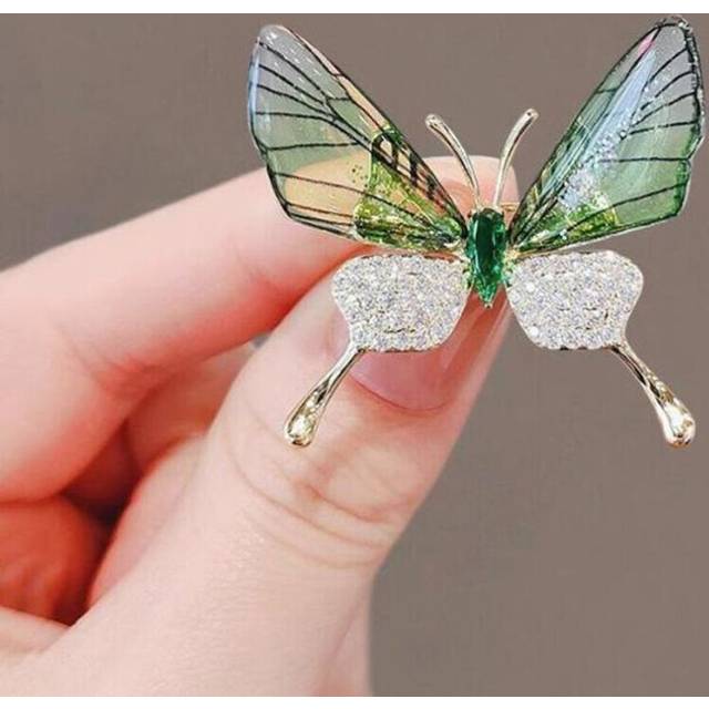 (green) Explosion-proof Butterfly Brooch Insect Corsage Women's Accessory Acrylic Transparent Wings High-grade Clothing Pin - Green