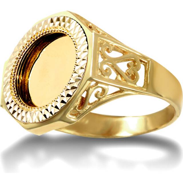 (P) Jewelco London 9ct Gold Octagon Scroll Quarter Sovereign Coin Mount Ring - Gold-plated Silver Cup - JRN179-Q