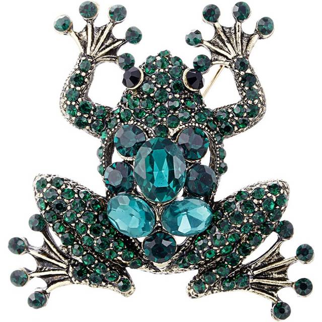 Green Frog Brooch Women Jewelry Shiny Rhinestone Brooches
