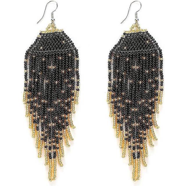 (208, One size) Heyone Long Beaded Tassel Earrings \\u2013 Large Bohemian Native Statement Bead Dangle Earrings for Women, Big Boho Statement Handmade