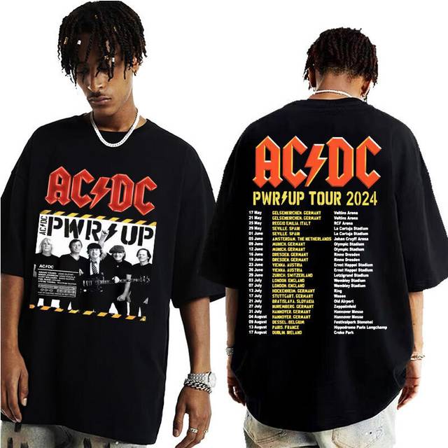 (Style C, 3XL) Up Ac Pwr Men Letter Print T Shirts Multiple Patterns Costumes Short Sleeves