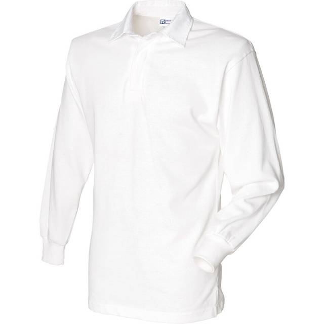 (M, White) Front Row Long Sleeve Classic Rugby Polo Shirt