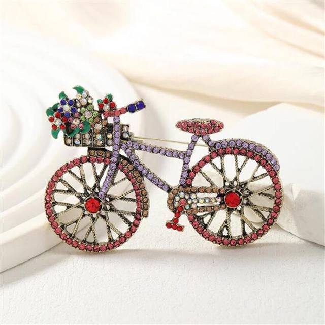 (pink) Personalized Creative Colorful Bicycle Brooch Vintage Luxury Badge For Women Men Clothing Accessories Gifts - Pink