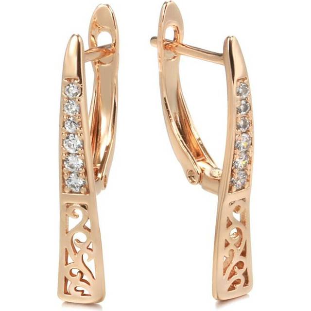 (rose gold) Kinel Women 585 Rose Gold Chic Earrings Natural Zircon Long Drop Earrings
