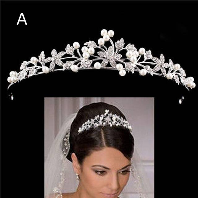 Wedding Bridal Prom Queen Pearl Crystal Flower Tiara Princess Tiara 5 Styles - Green