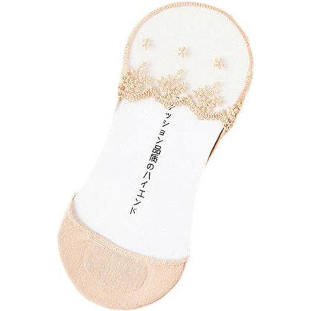 (Nude) Women Summer Lace Flower Short Sock Antiskid Comfortable Invisible Boat Socks