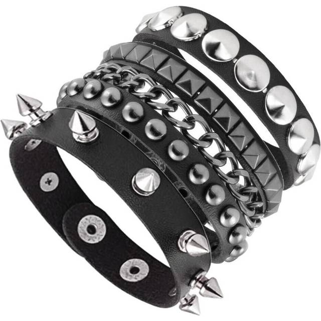 (as the picture) New Black Goth Emo Boho Bracelets For Men Women Punk Gothic Spike Rivets Pu Leather Bracelet Bangles Party Jewelry Gift