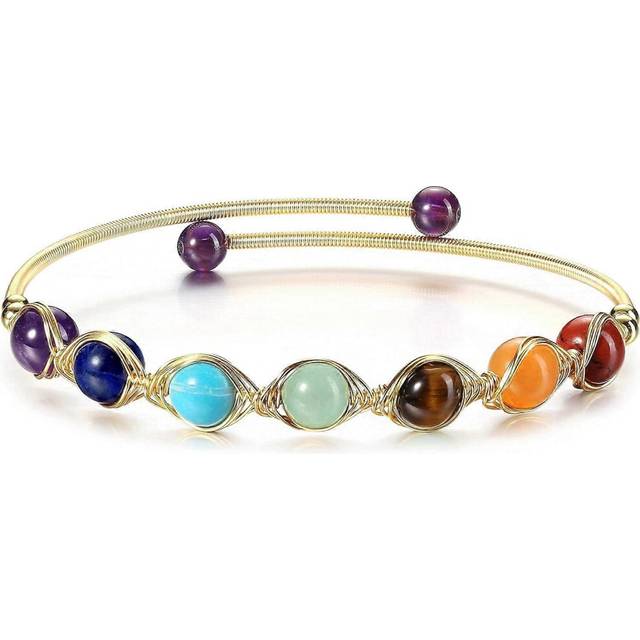 (25, One size) Heyone7 Chakra Crystal Yoga Meditation Bracelets for Women Girls 14K Gold Wire Wrapped Healing Crystals Stone Bracelet Adjustable Gemst