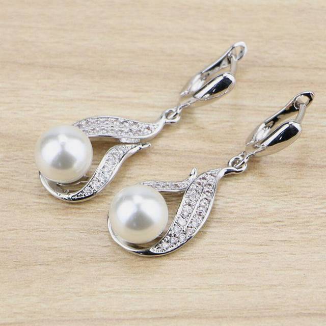 (white) Silver Color Jewelry Imitation Pearls Beads Drop Dangle Earrings For Women