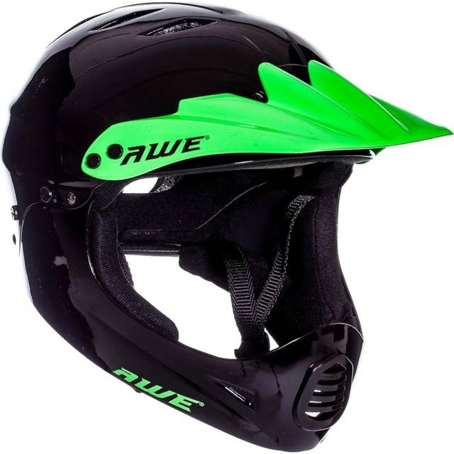 AWE AWEBlaze Junior 16+ /Adult BMX/Bike Full Face Helmet Black/Green Visor Medium 56-58cm CE EN1078 Approved