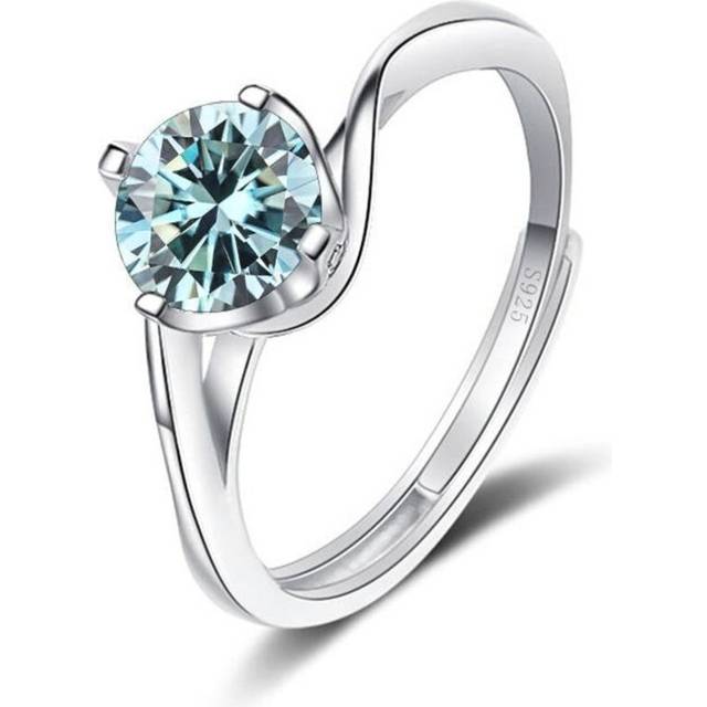 (blue, 1ct adjustable) Bague Ringen 1ct Vvs Moissanite Jewelry Wedding Ring 925 Sterling Silver Plated With White Gold Four Claw Twist Design Open Rin