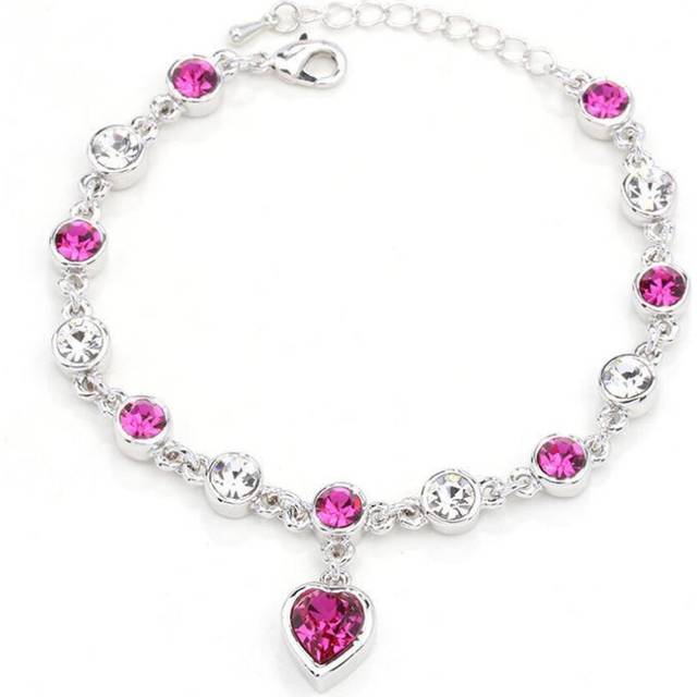 (rose red) Cherish Love Crystal Bracelet Girls Accessories Fashion Jewelry Ladies Beautiful Lucky Bracelet