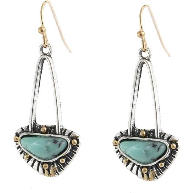 (206, One size) Heyone Long Turquoise Stone Earrings for Women Girls Handmade Vintage Unique Chic Boho Geometric Statement Creative Ethnic Natural Gem