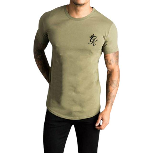 (XL, Olive) GYM KING Longline Fitted Tee Shirt GK Mens T-Shirt