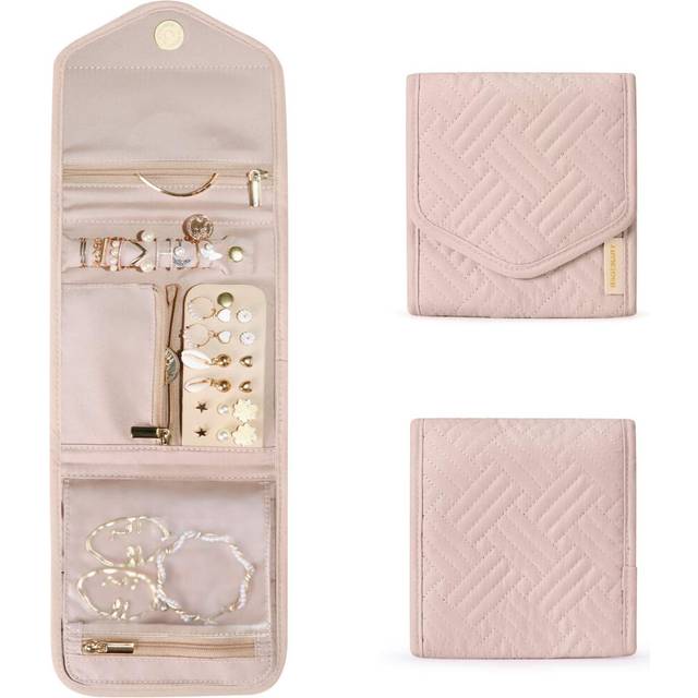 Travel Jewelry Organization Box Foldable Jewelry Roll for Travel Rings, Necklaces, Earrings, Bracelets, Mini, Soft Pink