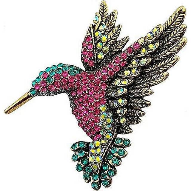 (1, One size) Antique Tone Bird Hummingbird Multi Color Austrian Crystal Pin Brooch Jewelry