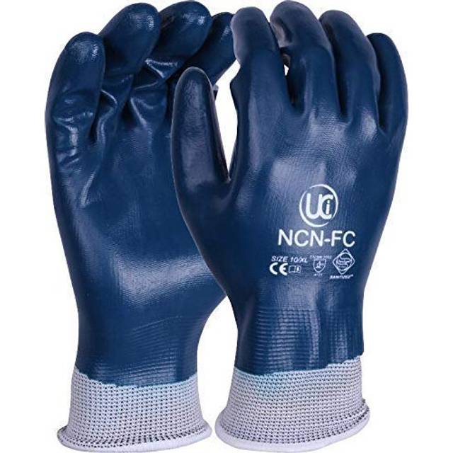 UCI NCN Lightweight Nitrile Coated Work DIY Gardening Work Assembly Safety Gloves (9/Large, NCN-FC - Blue/White)