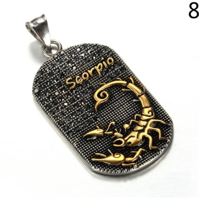 (8) European And American Stainless Steel Men&apos;s Retro Twelve Constellation Titanium Steel Pendant