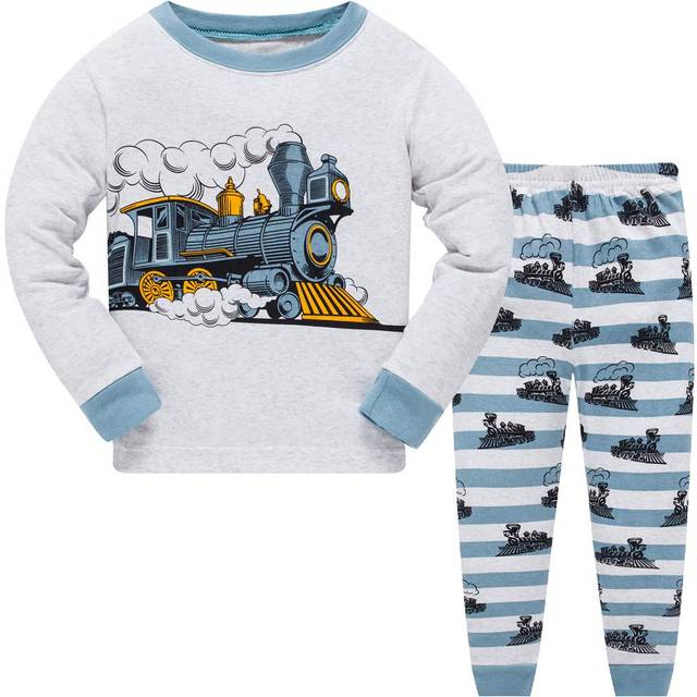 Little Boys Pajamas for Toddler Clothes Set Train Truck Sleepwear Long Sleeve 100% Cotton 2 Piece Kids Pjs Size 4t