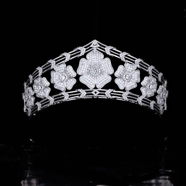 Luxury All CZ Cubic Zirconia Flower Wedding Queen Princess Prom Tiara Crown