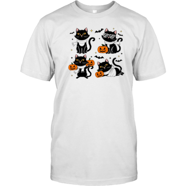 (S) Ghost Black Cat Pumpkin Halloween T-Shirt
