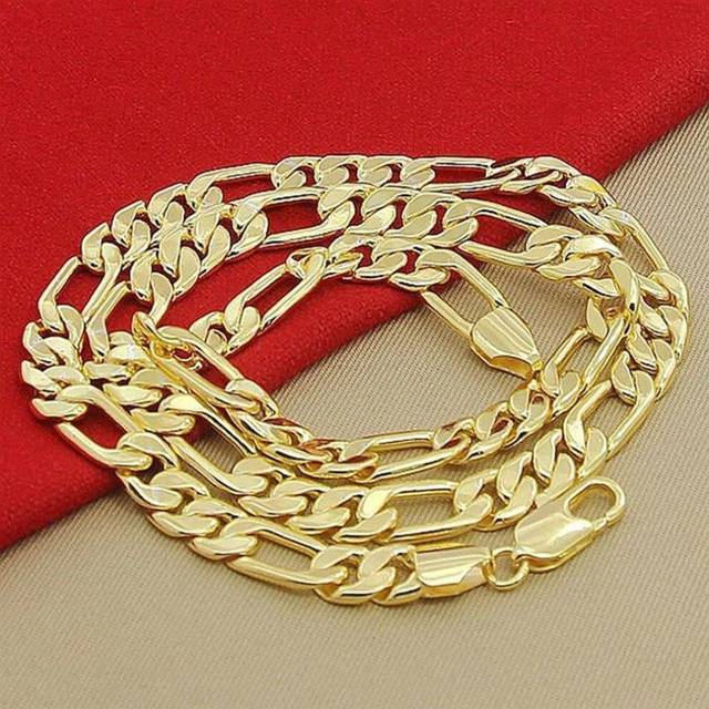 (as the picture, 50CM 20inches) New 18k Gold Necklace 20 Inch Classic 8mm Side Chain Necklace Men&apos;s Fashion Jewelry