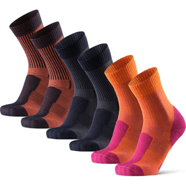 DANISH ENDURANCE 3-Pack Tunna Vandringsstrumpor i Merinoull, Vandring, Temperaturreglerande, för Män & Kvinnor Flerfärgad (1x Marinblå/Orange, 1x Fuchsia/Orange, 1x Marinblå) 43-47