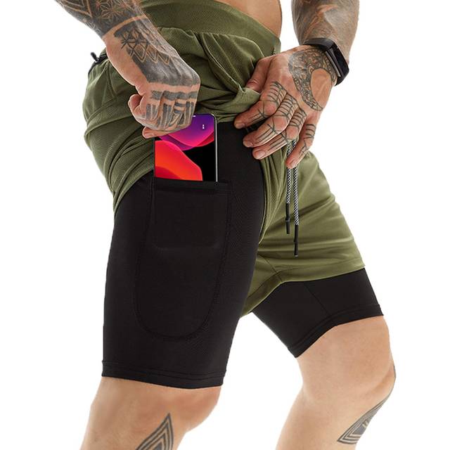 OEBLD Mens Athletic Shorts 2-in-1 Gym Workout Running 7'' Shorts with Towel loop Army Green