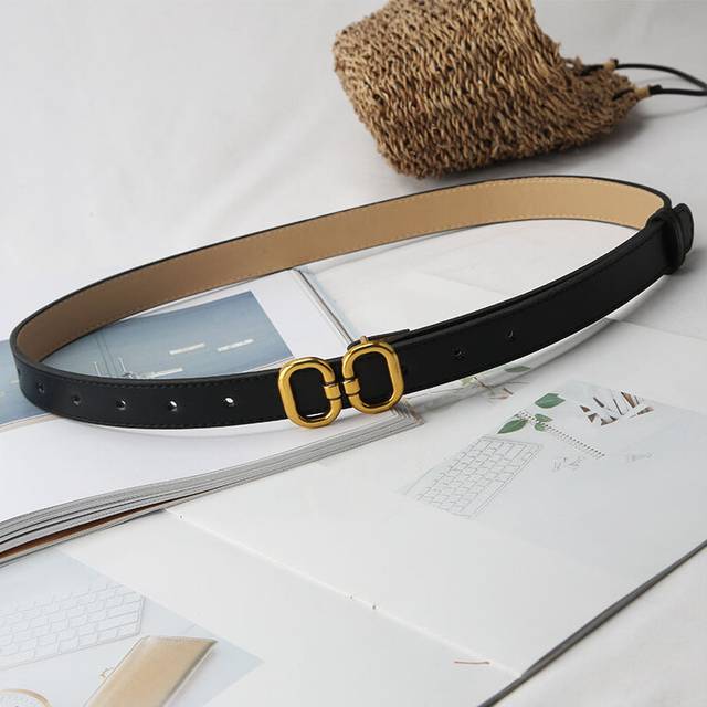 (Black) With Vintage Belt Gold Double Circle Buckle Ins Style Suitable For Dresses Suits