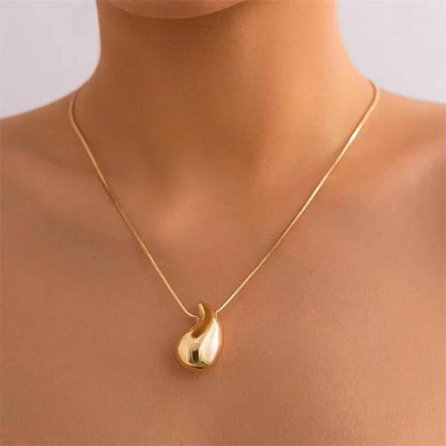 Vintage Gold Color Plated Chunky Dome Drop Necklaces for Women Fashion Glossy Thick Teardrop Necklace Jewelry Gifts Wholesale gold