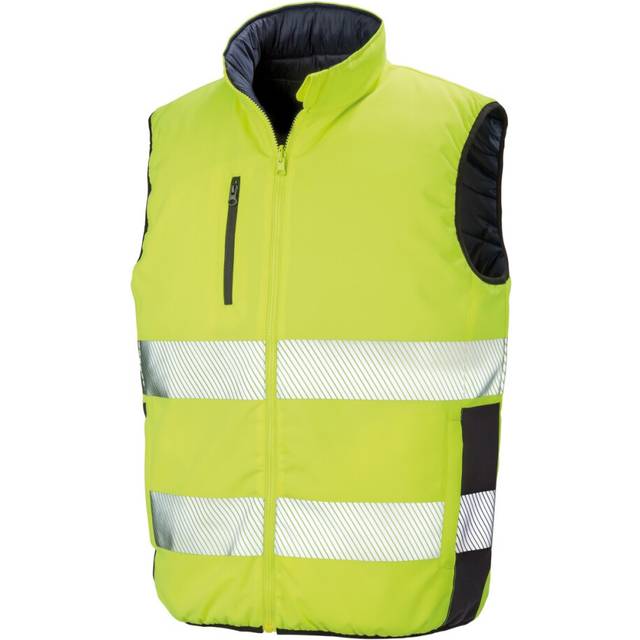 (L, Fluorescent Yellow/Navy) SAFE-GUARD by Result Unisex Adult Soft Touch Reversible Gilet