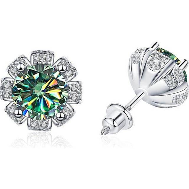 (blue,green, 2 x 1ct moissanite) Bagueringen 1ct Vvs D Color Moissanite Earrings For Women Sterling Silver 925 Jewelry Sunflower Shaped Female Wedding