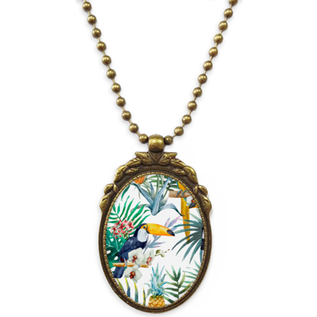 Watercolor Toucan Shrub Pineapple Parrot Antique Necklace Vintage Bead Pendant Keychain