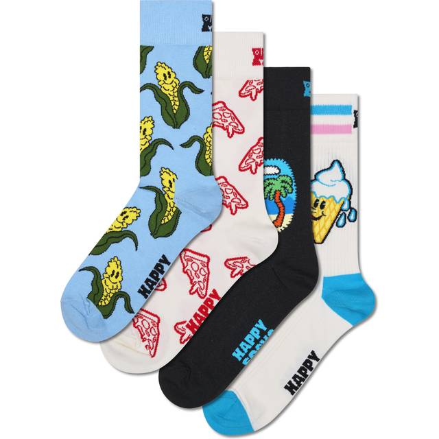 4-Pack Corny Summer Socks Gift Set - Light Purple, White, Yellow, Dark Pink, Light Blue, Green, Black - 36-40