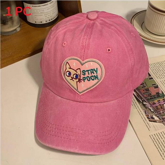 (Pink) Cute Pink Heart Baseball Cap For Women With Summer Breathable Material