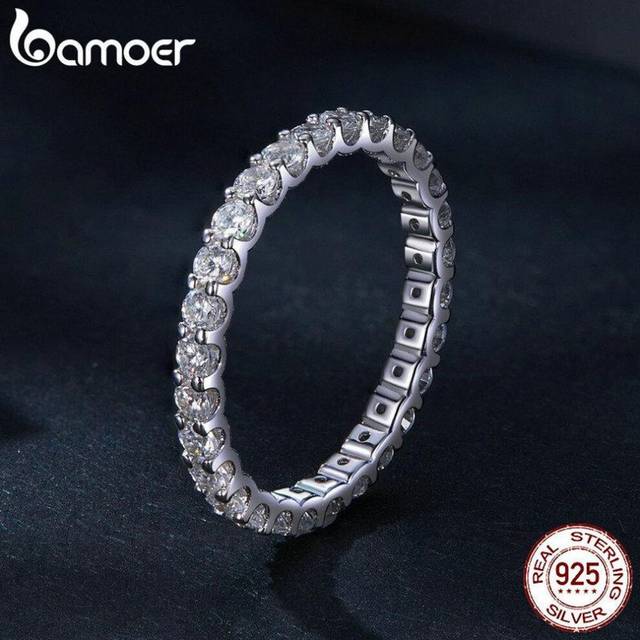 (9) Bamoer Full Eternity Moissanite Ring Lab Diamond Engagement Band For Women 925 Sterling Silver Anniversary Fine Jewelry Gift