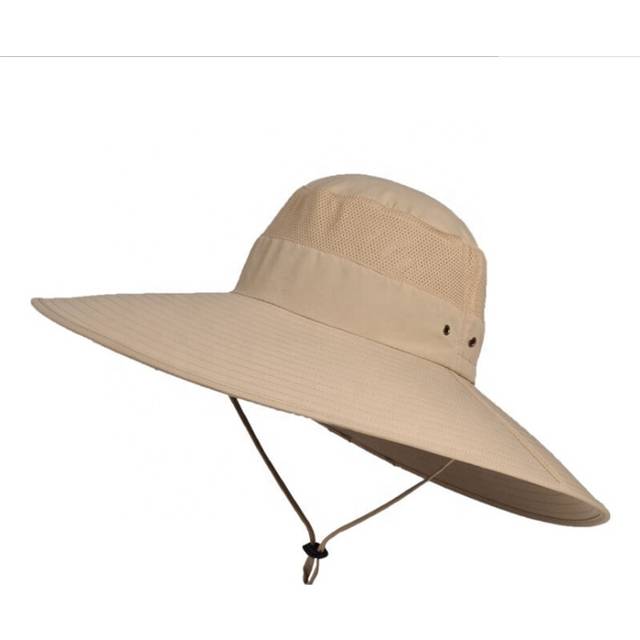 (60-62cm, Khaki) Summer Wide Large Brim Men Fisherman Hat Waterproof UV Protection Sun