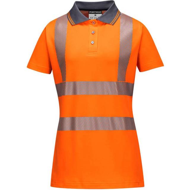 (XS, Orange/Grey) Portwest Womens/Ladies Hi-Vis Cotton Safety Polo Shirt