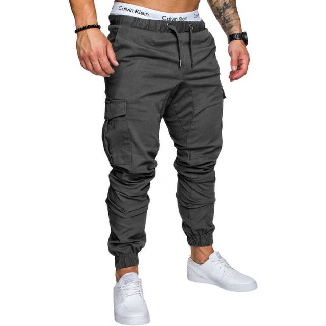 (Dark Grey, 4XL) UK Mens Elasticated Waist Cargo Combat Work Trousers Joggers Pocket Cuffed Pants